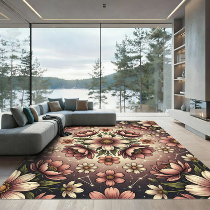 Pink Floral Constellation Mandala Rug