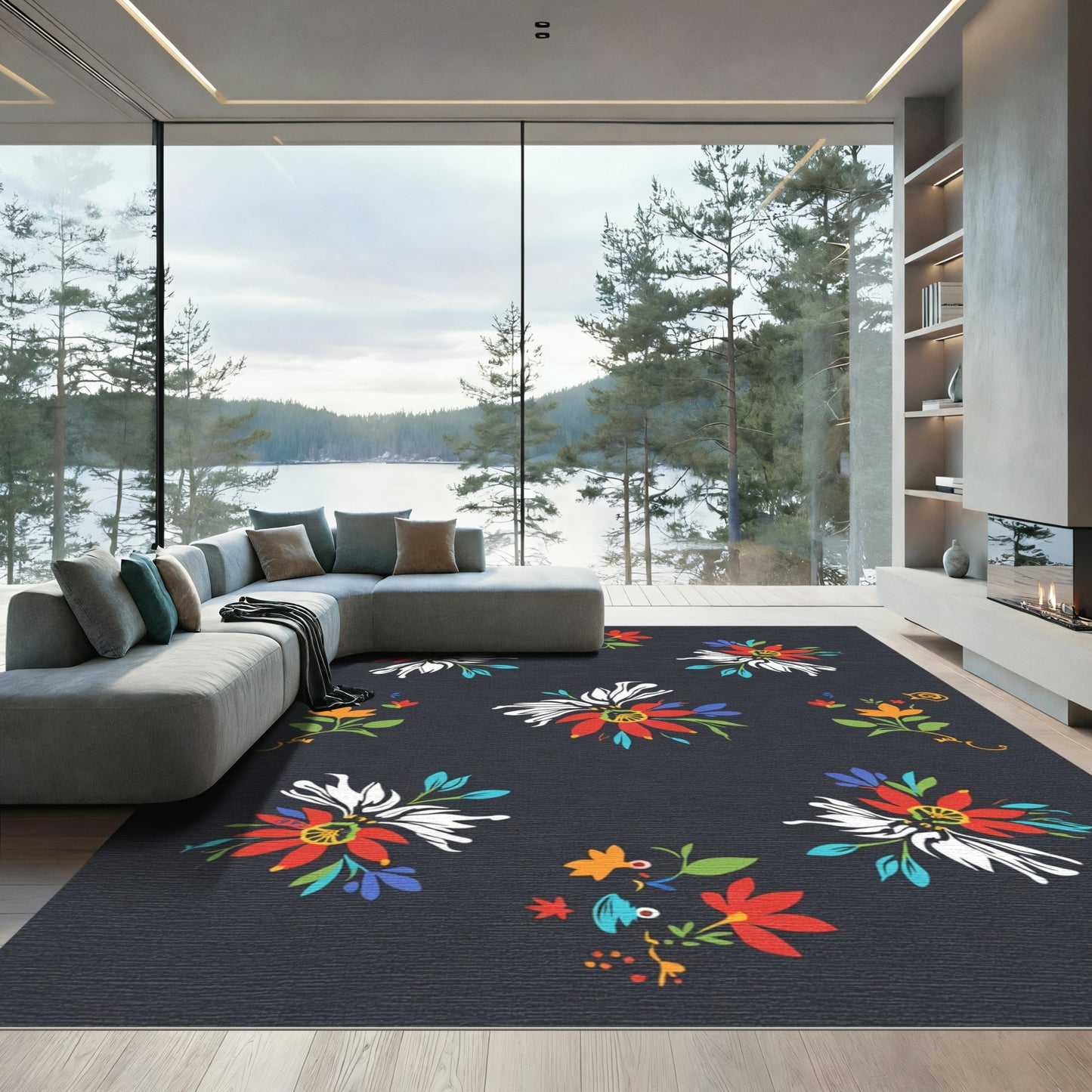 Vibrant Bright Floral Cluster Arrangement Rug
