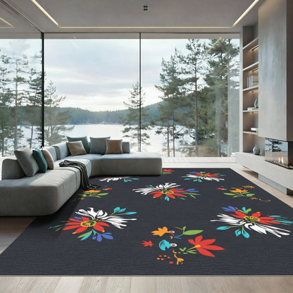 Vibrant Bright Floral Cluster Arrangement Rug