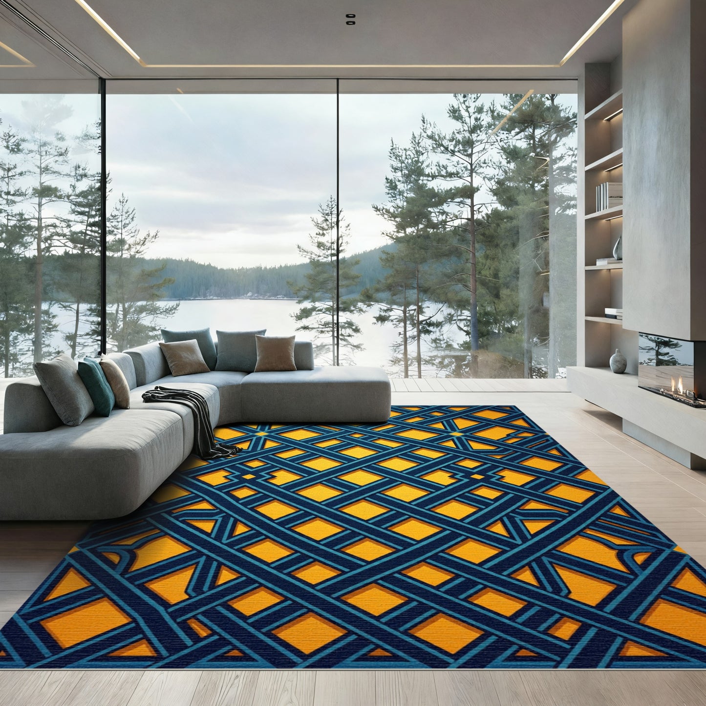 Geometric Cobalt Lattice on Amber Rug