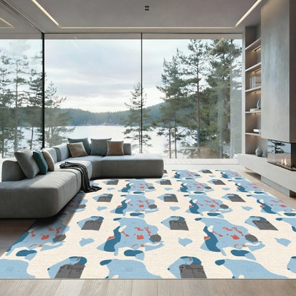 Abstract Blue Gray Red Organic Shapes Rug