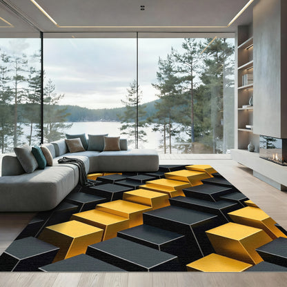 Golden Yellow Black Cube Ascend Rug