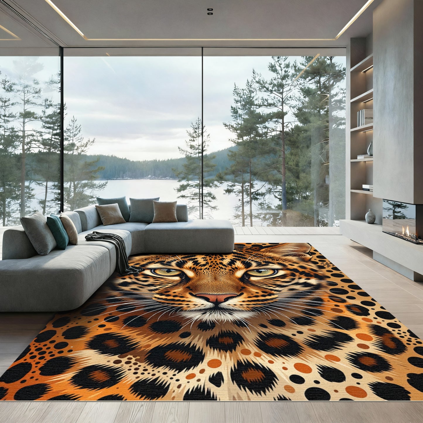 Bold Leopard Spots Animal Portrait Rug