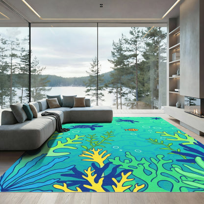 Oceanic Turtles Coral Reef Vibrant Colors Rug