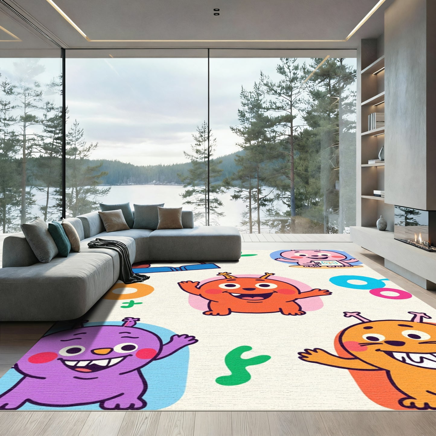 Whimsical Crew Of Colorful Monsters Rug
