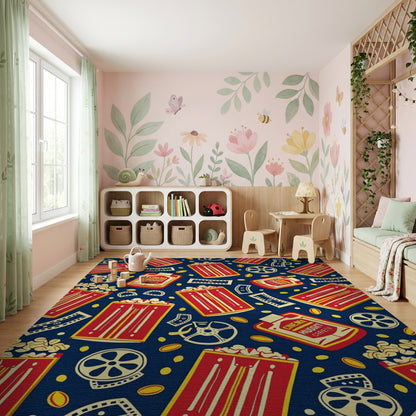 Retro Red Popcorn Film Reels Rug
