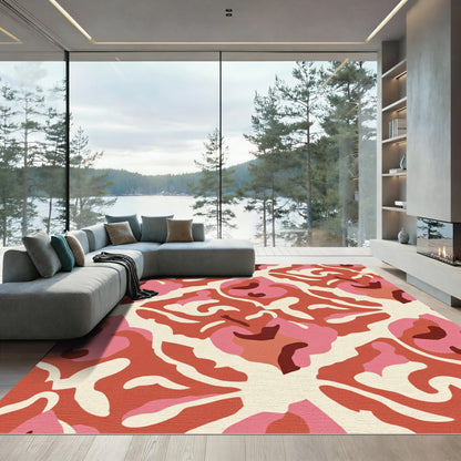 Crimson Pink Abstract Organic Shapes Rug