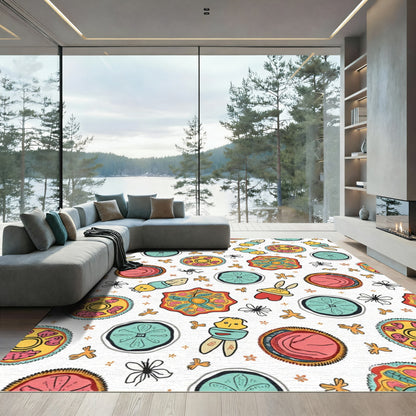 Whimsical Cute Creatures Floral Collage Rug