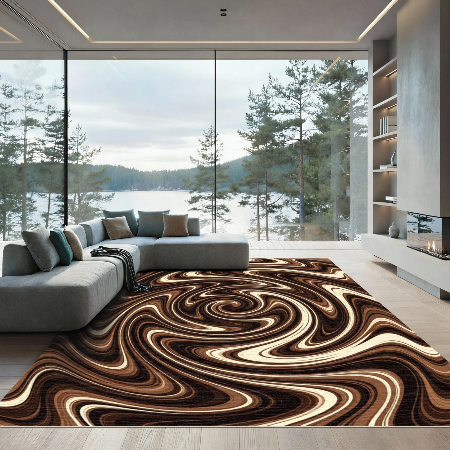 Swirling Brown Cream Marble Vortex Rug