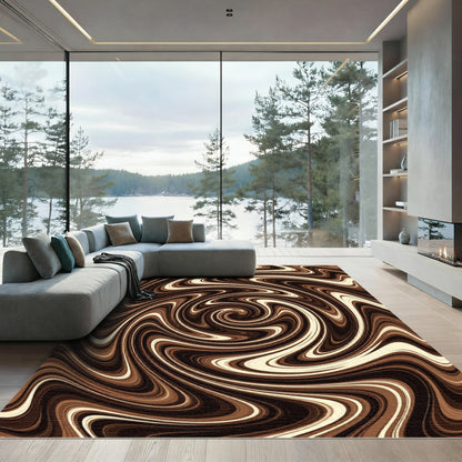 Swirling Brown Cream Marble Vortex Rug