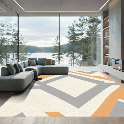 Modern Orange Gray Geometric Diamond Rug