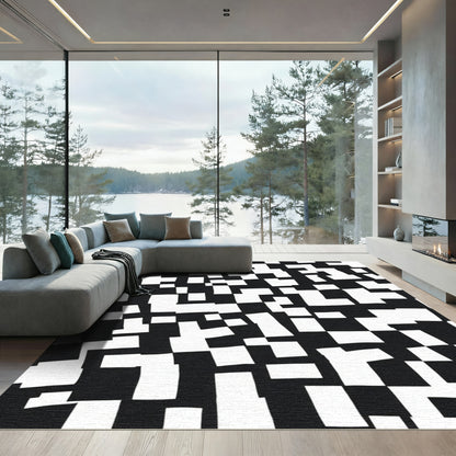 Black White Scattered Square Arrangement Rug