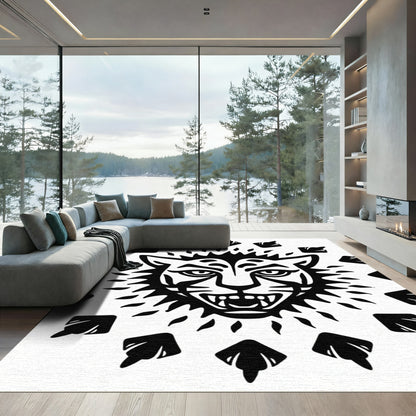 Striking Black Wild Cat Sunburst Rug