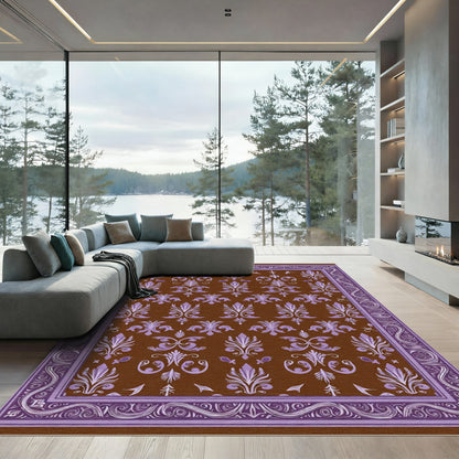 Brown Purple Floral Medallion Border Rug