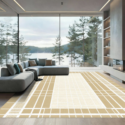 Beige Grid Frame Accent Rug