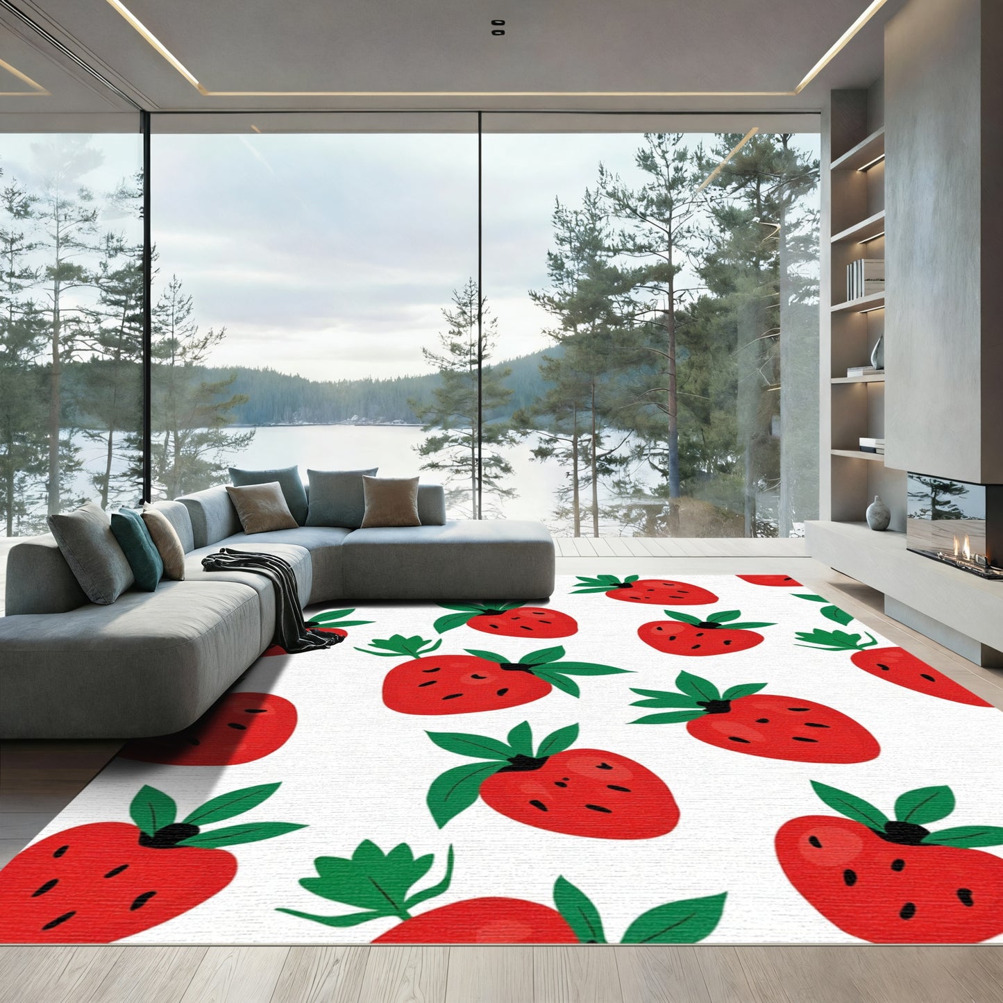 Playful Red Strawberry Pattern Rug