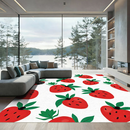 Playful Red Strawberry Pattern Rug
