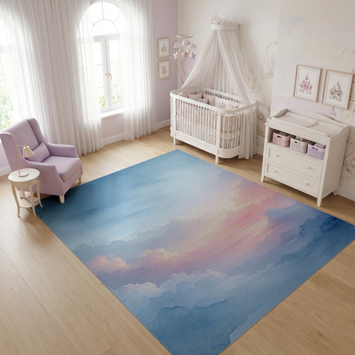 Dreamy Watercolor Clouds Sunset Rug