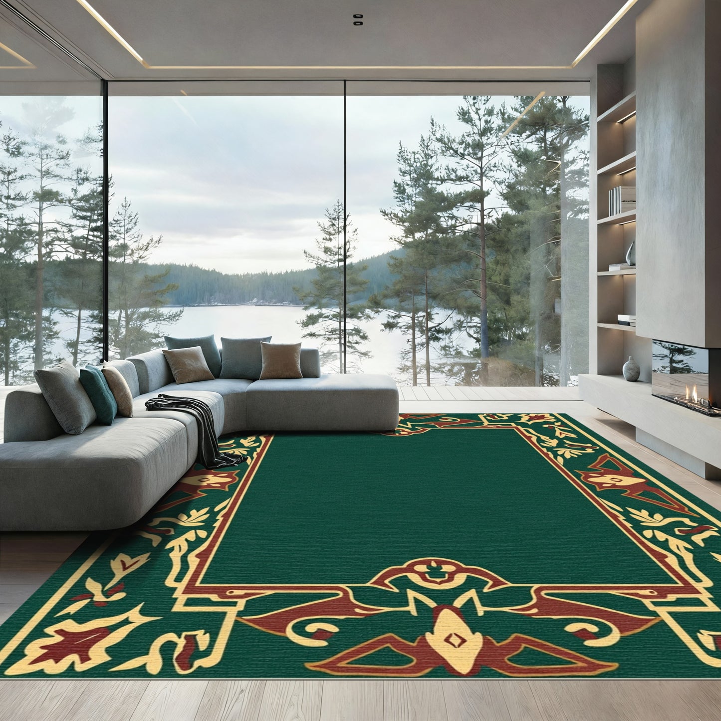 Deep Emerald with Crimson Gold Flair Rug