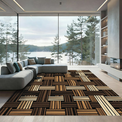 Textured Brown Woven Stripe Rug