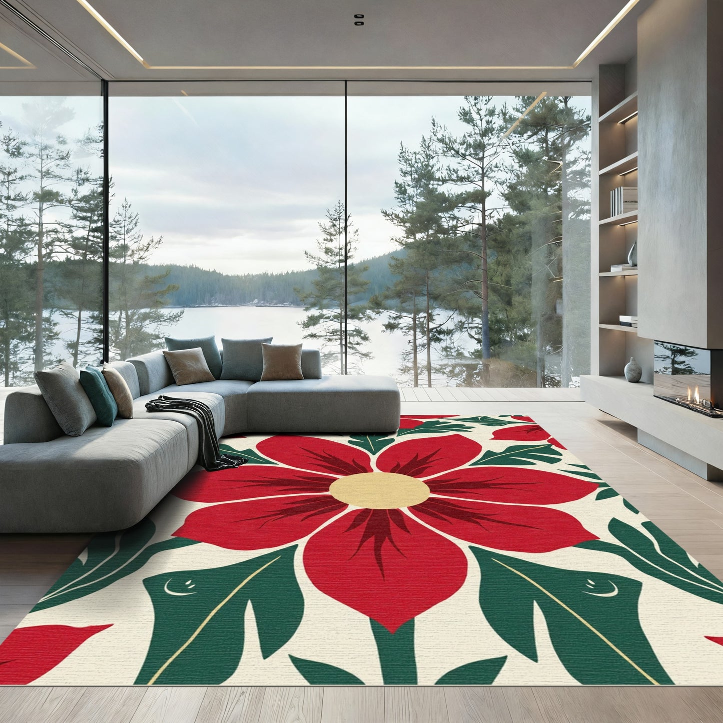 Bold Red Floral Garden Rug