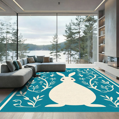 Cream Rabbit Floral Vine Medallion Rug