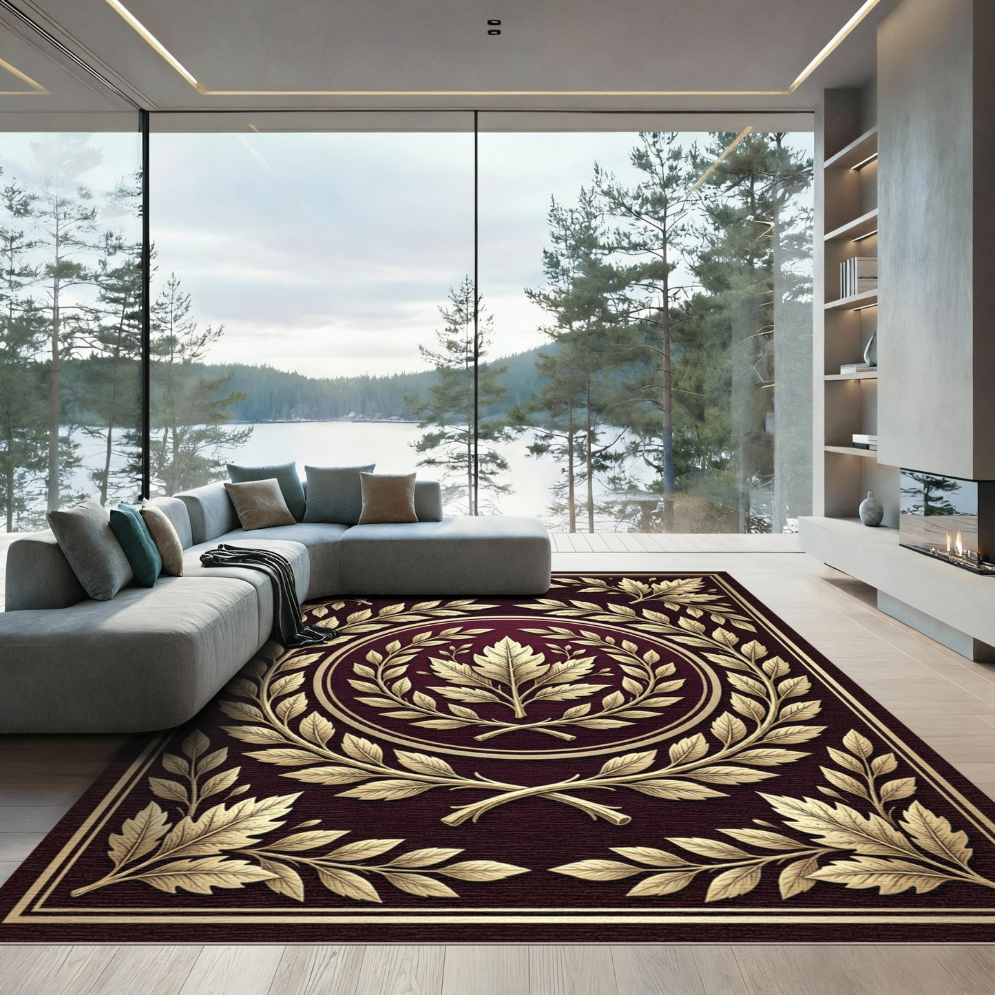 Elegant Gold Laurel Wreath Vine Rug