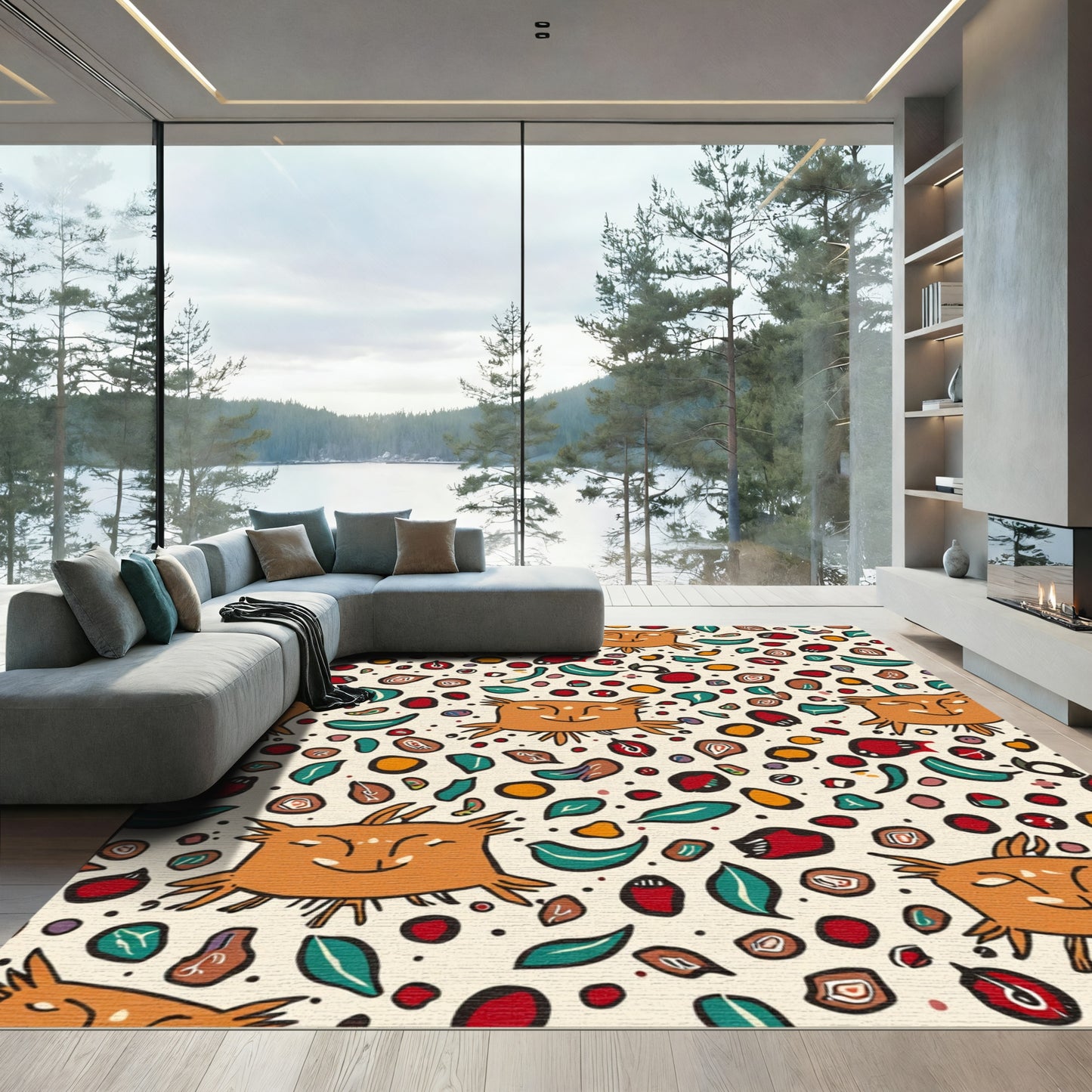 Joyful Orange Creature Scattered Dot Rug