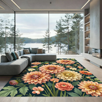 Peachy Coral Dahlia Floral Arrangement Rug