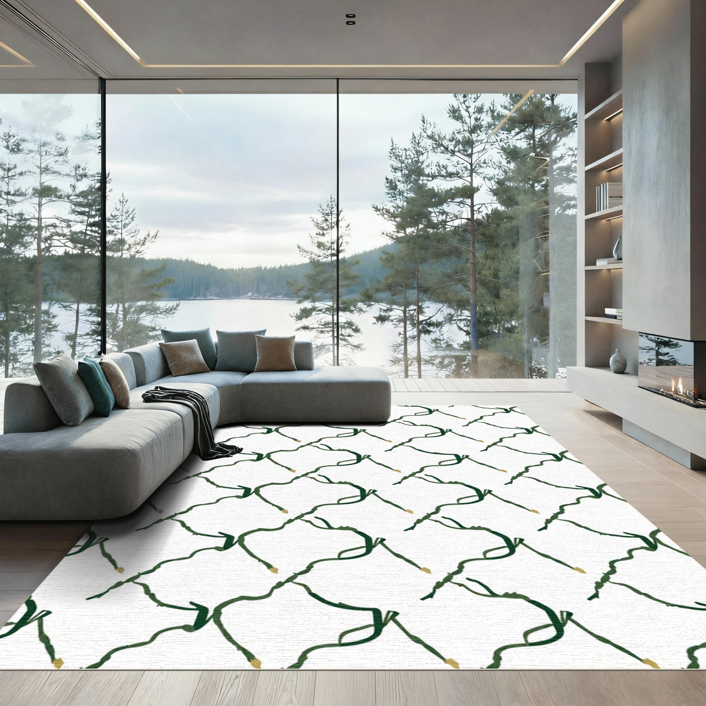 Green Vine Lattice Diamond Rug