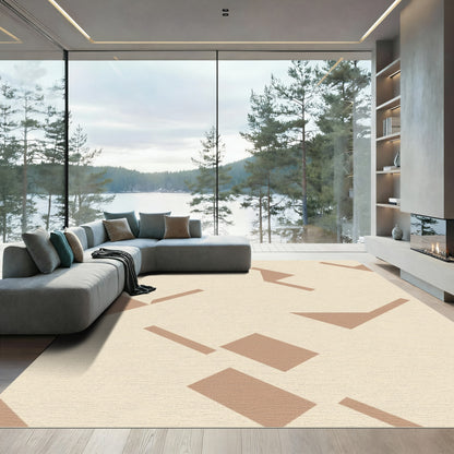 Minimalist Tan Geometric Abstract Rug
