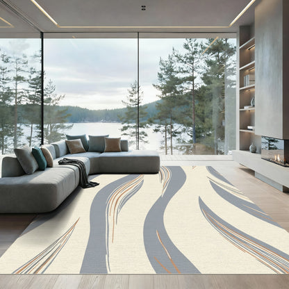 Soft Blue Gray Swirl Stripes Rug