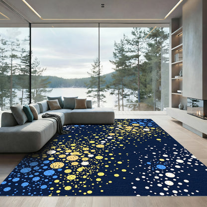 Celestial Navy Gold Abstract Bubble Art Rug