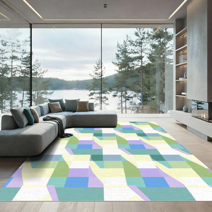 Pastel Geometric Block Illusion Rug