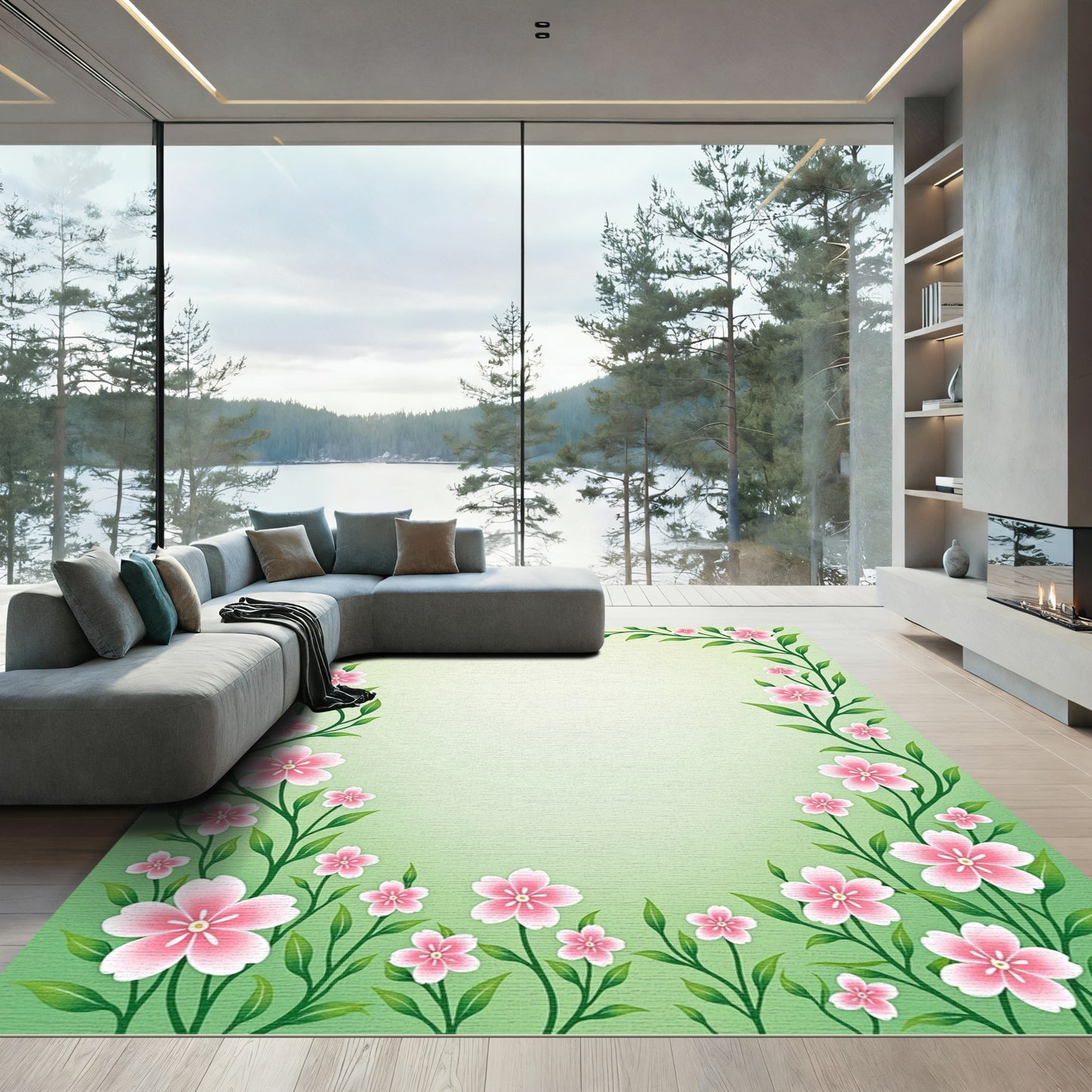 Pink Blossom Vine Border Rug