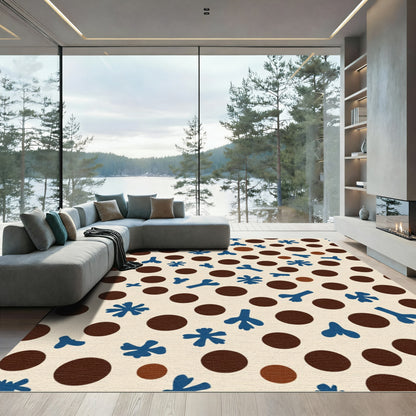 Cream Ground Brown Blue Organic Dots Rug