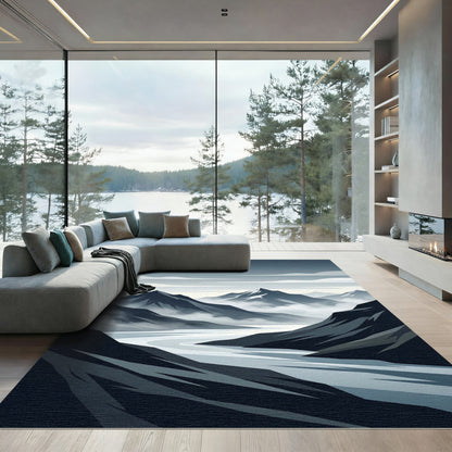 Minimalist Gray Mountain Valley Landscape Rug