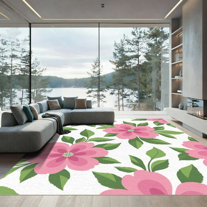 Pink Blossom Leafy Background Rug