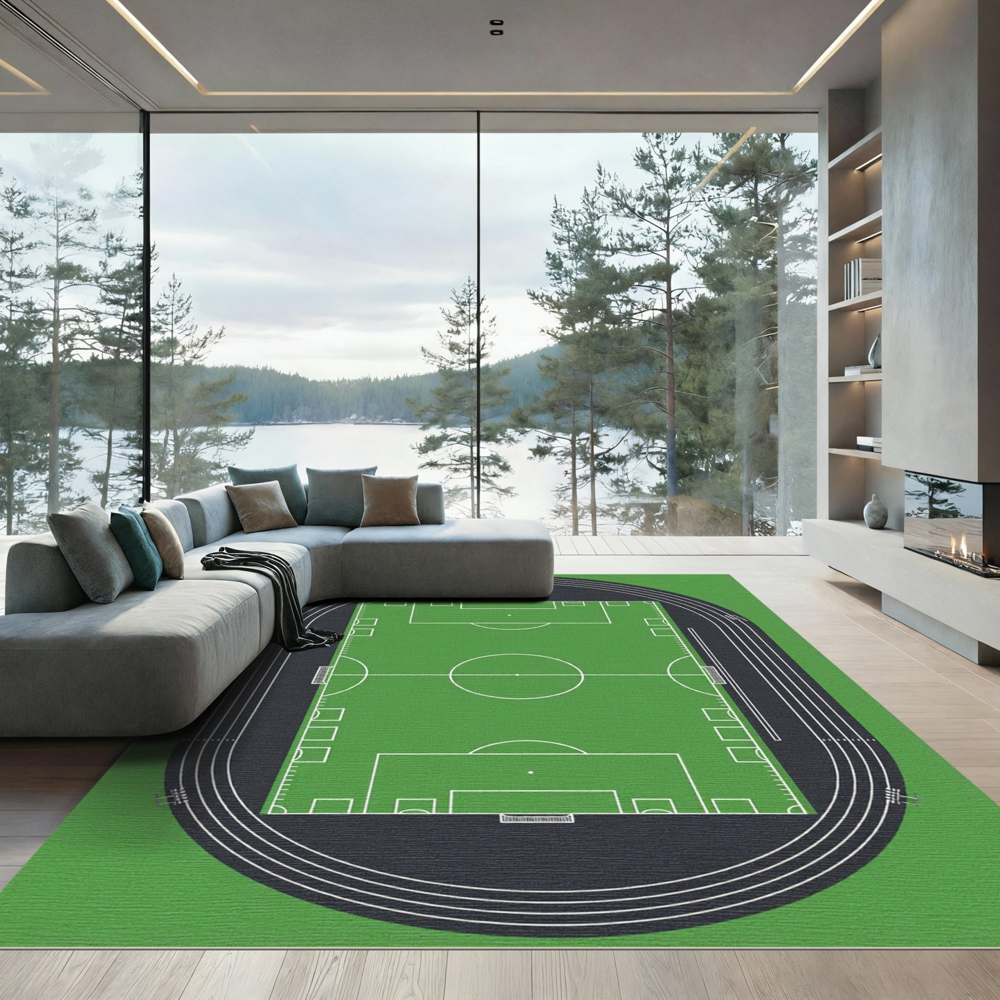 Aerial Soccer Field Athletic Green Rug