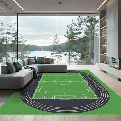 Aerial Soccer Field Athletic Green Rug
