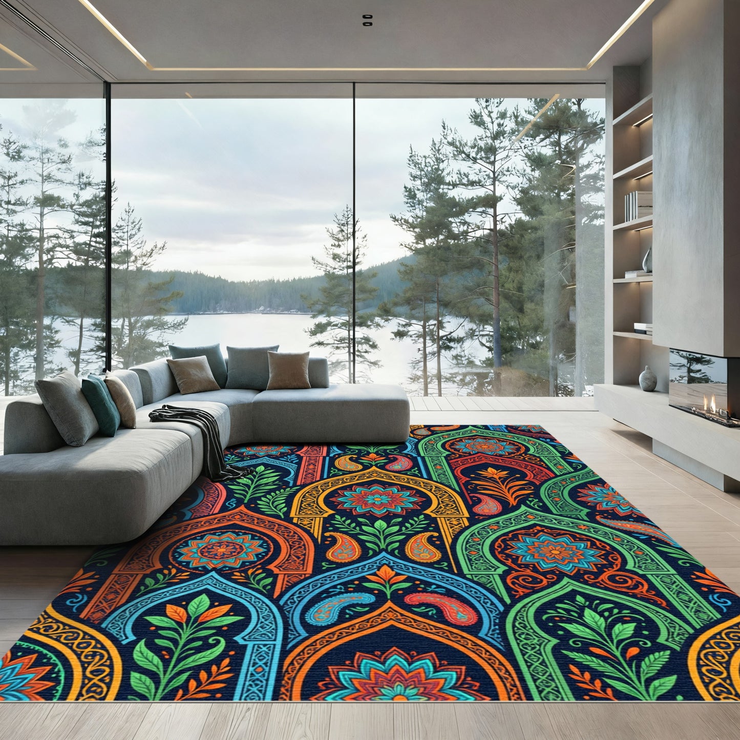 Vibrant Floral Arch Kaleidoscope Tapestry Rug