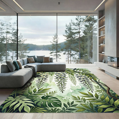 Lush Watercolor Wisteria Botanical Garden Rug