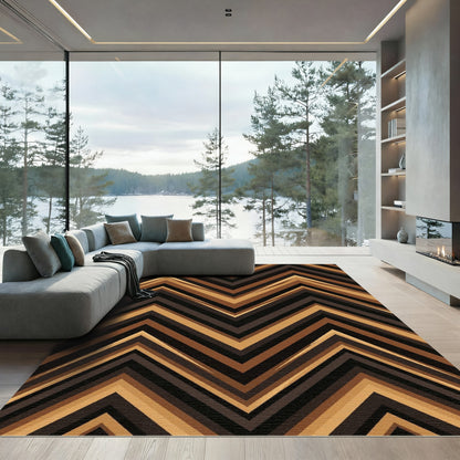Golden Brown Chevron Geometric Zigzag Rug