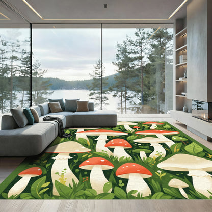 Whimsical Forest Mushroom Gathering Rug
