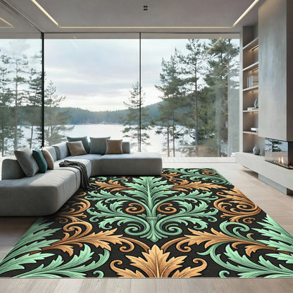 Baroque Sage and Ochre Acanthus Scroll Rug