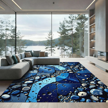 Cool Blue Pebble Mosaic Collage Rug