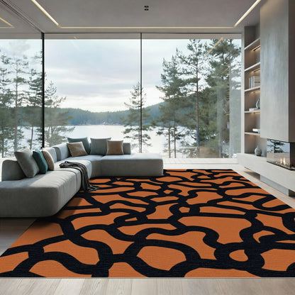 Organic Black Curving Terracotta Forms Rug