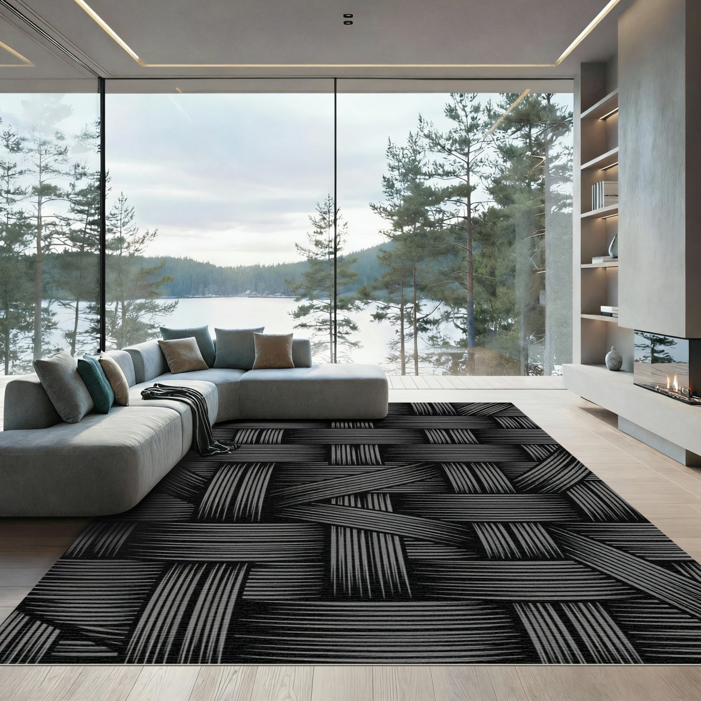 Charcoal Gray Woven Texture Rug