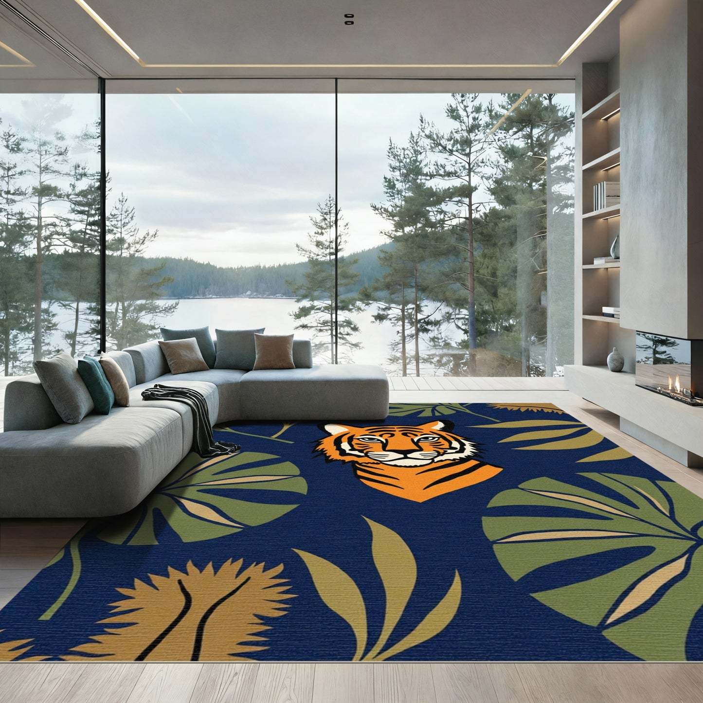 Bold Tiger Jungle Foliage Rug