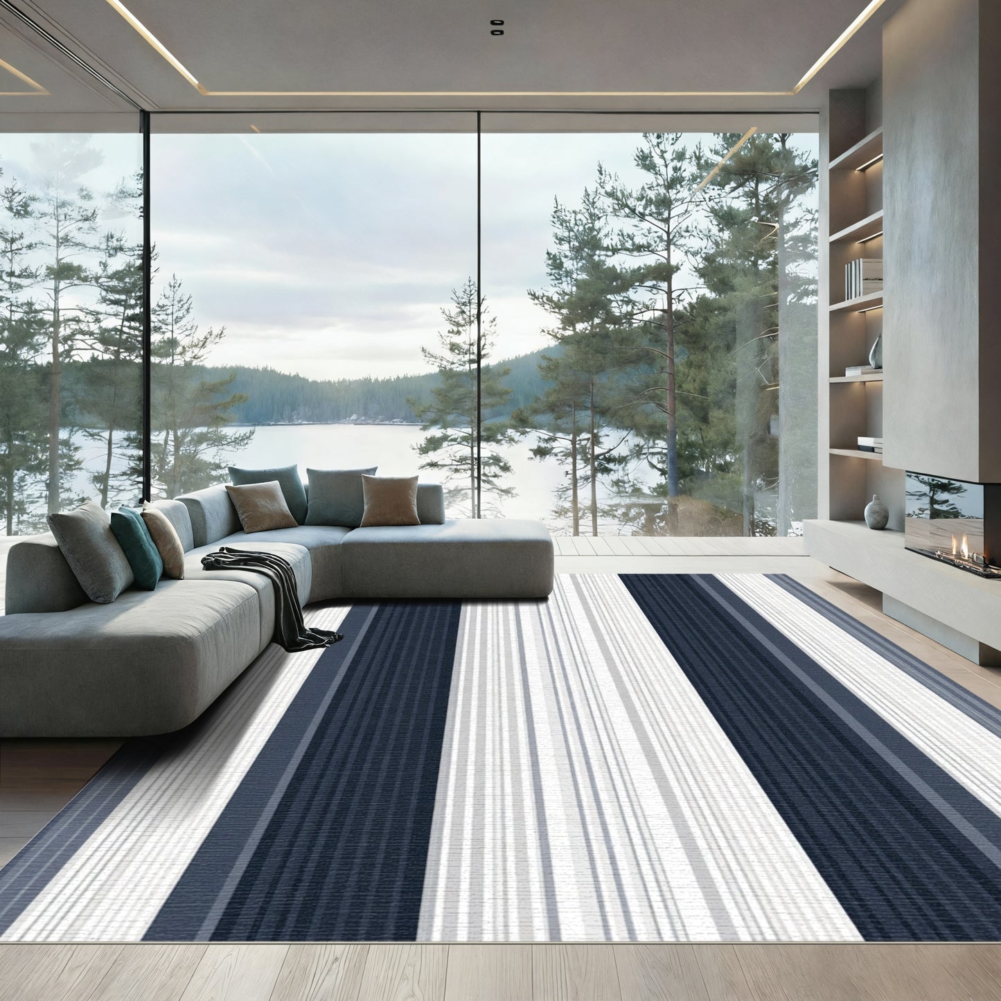 Navy And Gray Stripe Rug